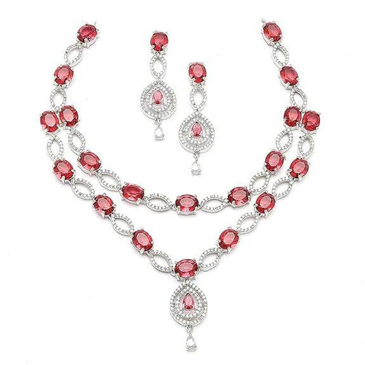 Abstract Necklace With Earrings Jewellery Set For Girls and Women (Red) - Rajputtrade