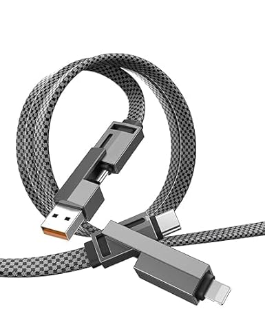 Data Cable Pro 4 in 1 Metal Flat Braided Indestructible Cable 1.5m 60W  with light-ning to type C, type C to C, type A