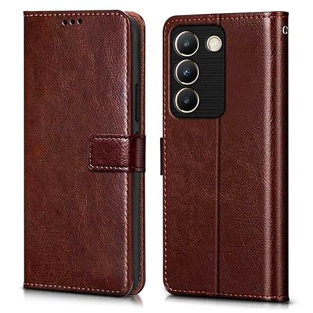 Vivo Y200e 5G | Vivo T3 5G (Flexible | Leather Finish | Card Pockets Wallet & Stand | Brown)
