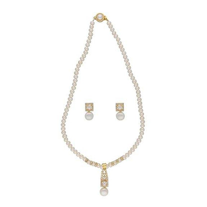 Freshwater White Pearl Pendant Necklace set (White) - Rajputtrade