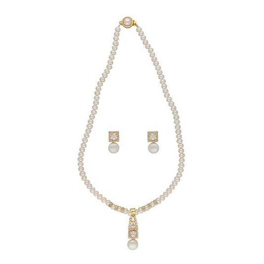 Freshwater White Pearl Pendant Necklace set (White) - Rajputtrade