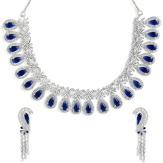 Plated Silver Toned White, Necklace With Earring Jewellery Set For Woment and Girl - Rajputtrade