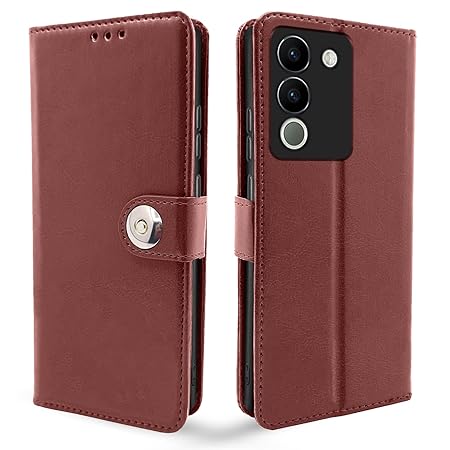 Vivo Y200 5G Flip Cover Leather Finish | Flip Case (Brown)