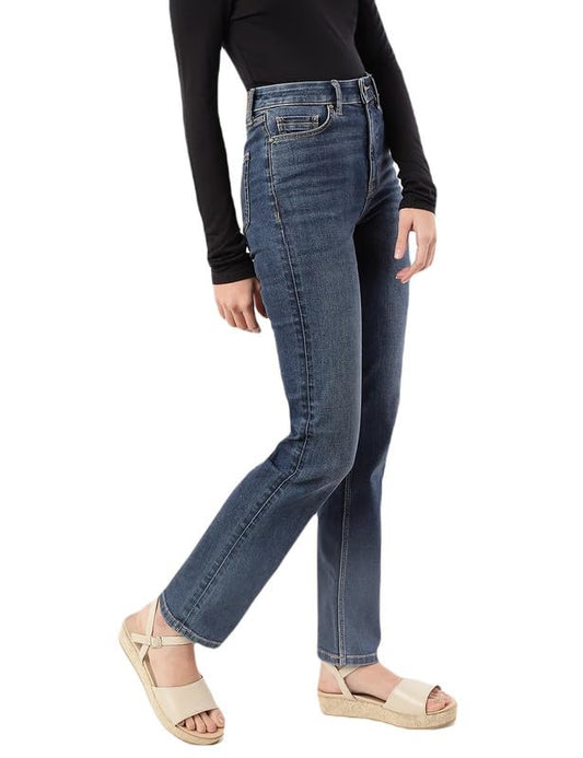 Womens Light Wash High Rise Straight Fit Jeans (Size 2XL) - MEDIUM INDIGO - Rajputtrade