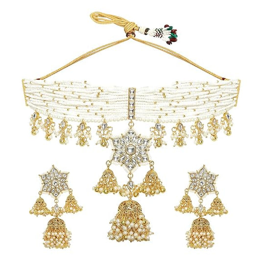 Women's & Girl's Handcrafted 22K Gold-Plated Jewelry Set with Small/Big Kundan-Small/Big Stones - Rajputtrade