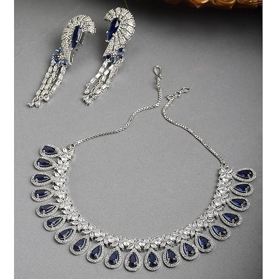 Plated Silver Toned White, Necklace With Earring Jewellery Set For Woment and Girl - Rajputtrade