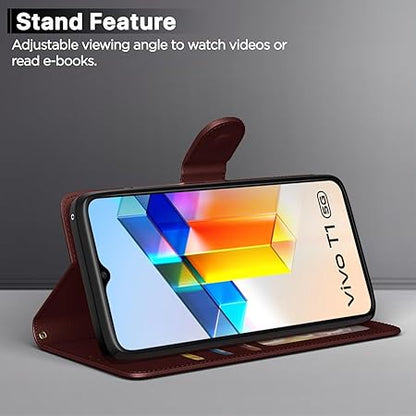 Vivo T1 5G / Vivo Y75 5G / iQOO Z6 5G Flip Cover | PU Leather Finish (Flip Brown)