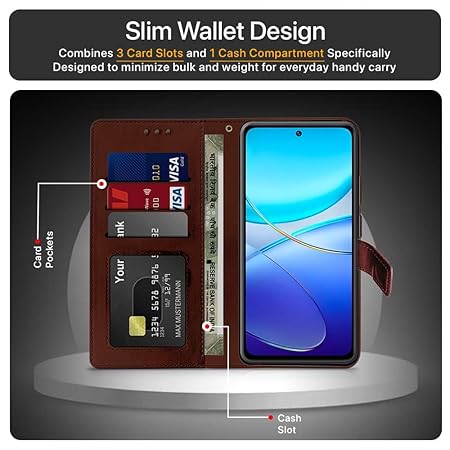 Samsung Galaxy A20 | A30 | M10s (Flexible | Leather Finish | Card Pockets Wallet & Stand | Chestnut Brown)