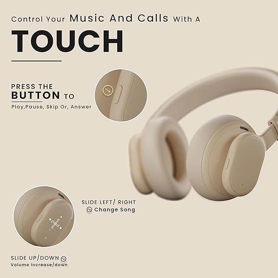 HAMMER Bash Max Over The Ear Wireless Bluetooth Headphones with Mic, Upto 40 Hours Playtime, Bluetooth 5.3, Workout/Travel (Apricot) - Rajputtrade