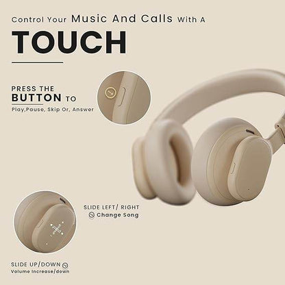 HAMMER Bash Max Over The Ear Wireless Bluetooth Headphones with Mic, Upto 40 Hours Playtime, Bluetooth 5.3, Workout/Travel (Apricot) - Rajputtrade