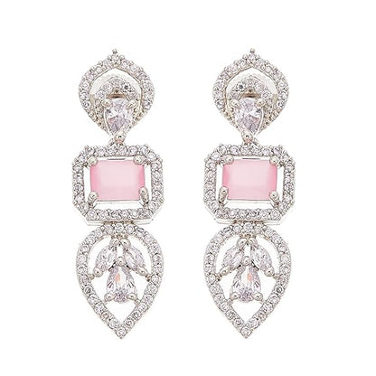 Jewellery Set Leaf Style AD/ Rose Gold Plated Handcrafted Circle Necklace Set for Women & Girls (Pink White) - Rajputtrade