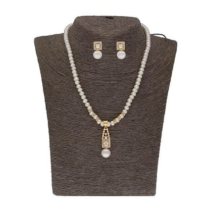 Freshwater White Pearl Pendant Necklace set (White) - Rajputtrade