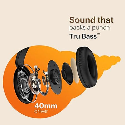 Noise Two Wireless On-Ear Headphones with 50 Hours Playtime, Low Latency(up to 40ms) BT v5.3 (Bold Black)