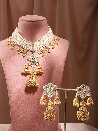 Women's & Girl's Handcrafted 22K Gold-Plated Jewelry Set with Small/Big Kundan-Small/Big Stones - Rajputtrade