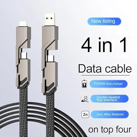 4 in 1 charging cable - C type cable fast charging -1.5m 60W with type c to lightning cable (SILVER)
