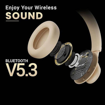 HAMMER Bash Max Over The Ear Wireless Bluetooth Headphones with Mic, Upto 40 Hours Playtime, Bluetooth 5.3, Workout/Travel (Apricot) - Rajputtrade