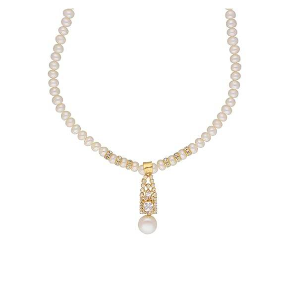 Freshwater White Pearl Pendant Necklace set (White) - Rajputtrade