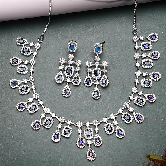 Necklace with Earring Jewellery Set for Girls and Women (Blue) - Rajputtrade