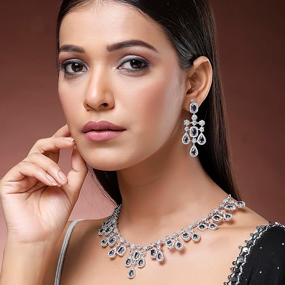 Necklace with Earring Jewellery Set for Girls and Women (Blue) - Rajputtrade