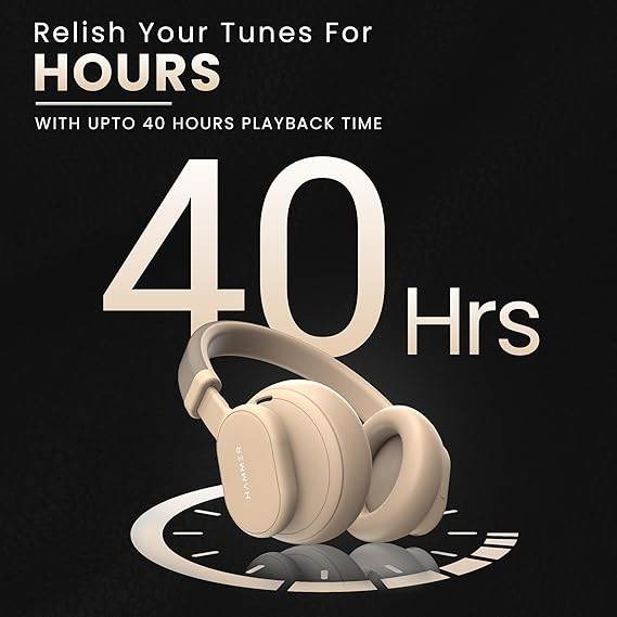 HAMMER Bash Max Over The Ear Wireless Bluetooth Headphones with Mic, Upto 40 Hours Playtime, Bluetooth 5.3, Workout/Travel (Apricot) - Rajputtrade