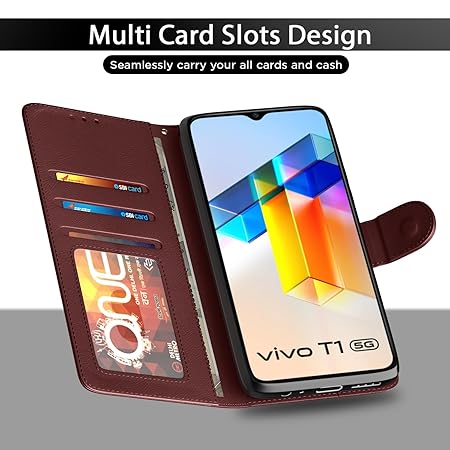 Vivo T1 5G / Vivo Y75 5G / iQOO Z6 5G Flip Cover | PU Leather Finish (Flip Brown)