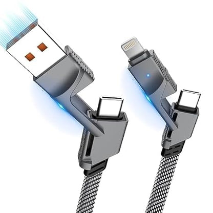 Data Cable Pro 4 in 1 Metal Flat Braided Indestructible Cable 1.5m 60W  with light-ning to type C, type C to C, type A