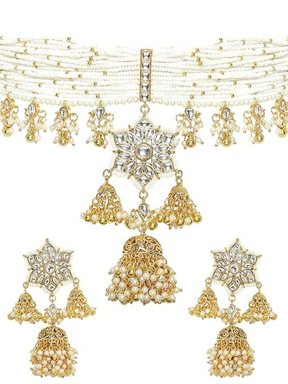 Women's & Girl's Handcrafted 22K Gold-Plated Jewelry Set with Small/Big Kundan-Small/Big Stones - Rajputtrade