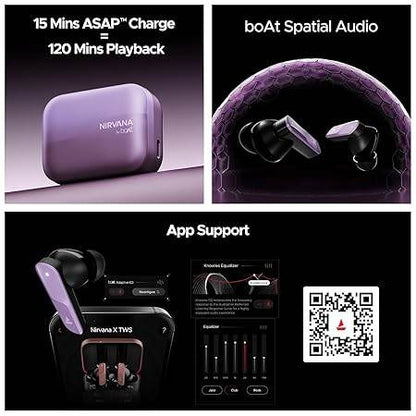 boAt New Launch Nirvana X TWS,Knowles Dual Drivers, Hi-Res Audio LDAC, App Support,4Mics ENx, Dual Pair, Spatial Audio, Fast Charge (Purple) - Rajputtrade