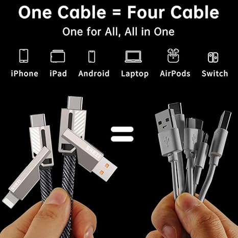 4 in 1 charging cable - C type cable fast charging -1.5m 60W with type c to lightning cable (SILVER)