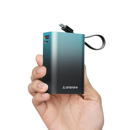 Ambrane 20000mAh Small Pocket Size Powerbank, (MiniCharge 20, Black-Blue) - Rajputtrade