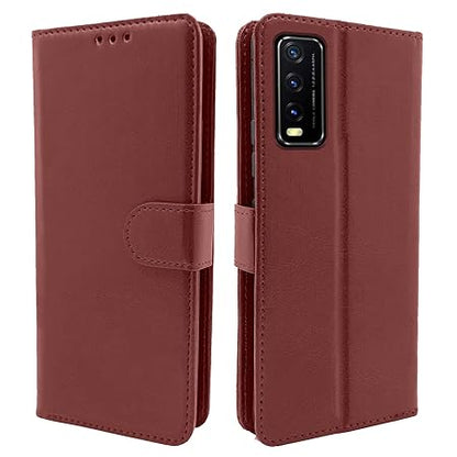 Vivo Y12s / Y20 / Y20i / Y20G Flip Case Leather Finish (Flip Brown)