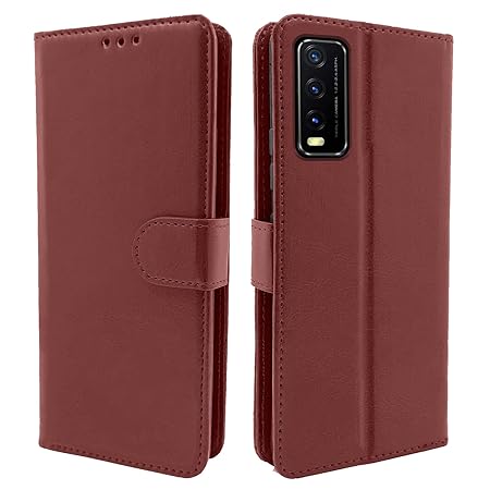 Vivo Y12s / Y20 / Y20i / Y20G Flip Case Leather Finish (Flip Brown)