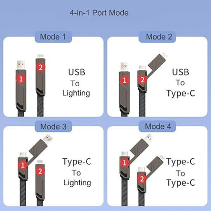 4 in 1 charging cable - C type cable fast charging -1.5m 60W with type c to lightning cable (SILVER)