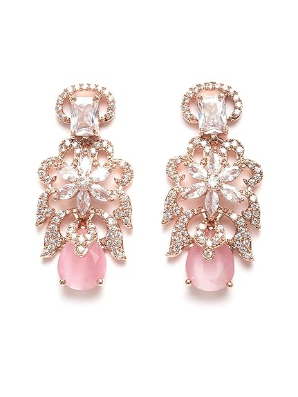 Pink American Diamond Studed Choker Necklace Set (Pink) - Rajputtrade