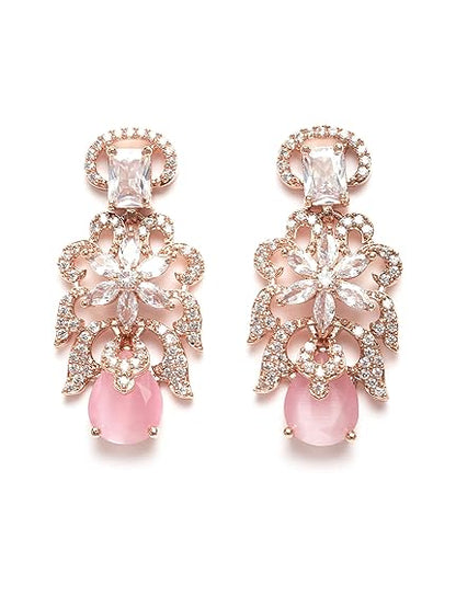 Pink American Diamond Studed Choker Necklace Set (Pink) - Rajputtrade