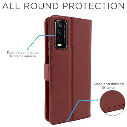Vivo Y12s / Y20 / Y20i / Y20G Flip Case Leather Finish (Flip Brown)
