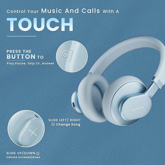 HAMMER Bash Max Over The Ear Wireless Bluetooth Headphones with Mic, Upto 40 Hours Playtime, Bluetooth 5.3, Workout (Blue) - Rajputtrade
