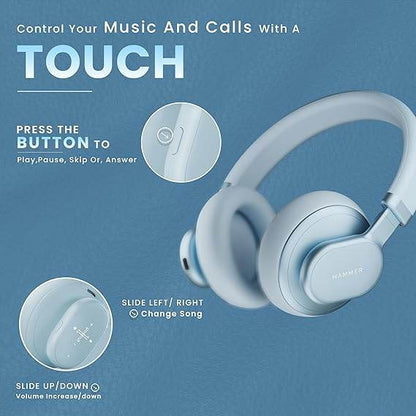 HAMMER Bash Max Over The Ear Wireless Bluetooth Headphones with Mic, Upto 40 Hours Playtime, Bluetooth 5.3, Workout (Blue) - Rajputtrade