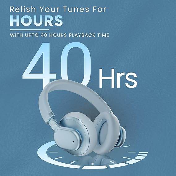 HAMMER Bash Max Over The Ear Wireless Bluetooth Headphones with Mic, Upto 40 Hours Playtime, Bluetooth 5.3, Workout (Blue) - Rajputtrade