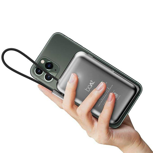 boAt Energyshroom PB330 MagnaCharge 10000 mAh Magnetic Wireless Power Bank w/ 15W Wireless Charging, Metal Stand ,Magnacharge Ring for iPhone (Black) - Rajputtrade