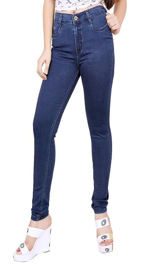 Stretchable Denim Pencil Fit Regular Fit High Waist Jeans for Women (Blue) -50 - Rajputtrade