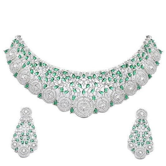 Choker Necklace with Earrings Jewellery Set with Girls and Women (Green) - Rajputtrade