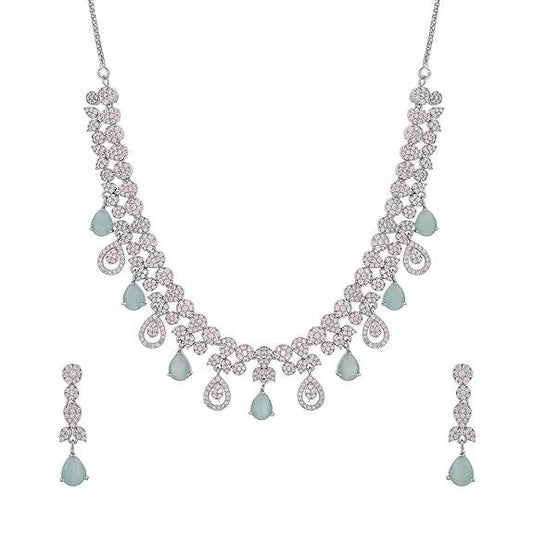 Elegance Green And White Teardrop Cut Cz Jewellery Set For Women | Jewellery Set - Rajputtrade