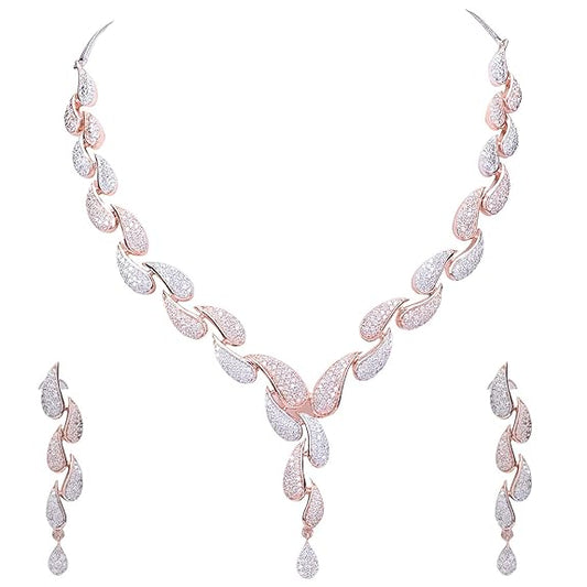 American Diamond CZ Rose Gold Plated Designer Jewellery Set/Necklace Set - Rajputtrade