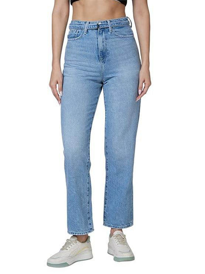High Rise Straight Fit Blue Jeans for Women, Ice Blue (Size 38) - Rajputtrade