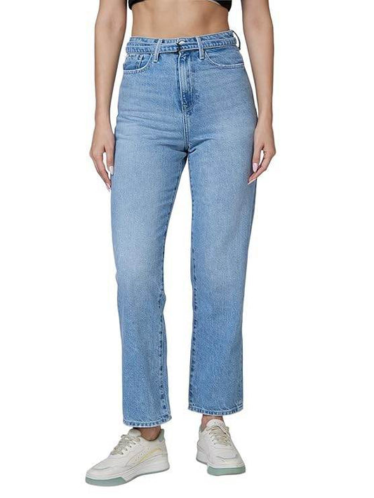 High Rise Straight Fit Blue Jeans for Women, Ice Blue (Size 38) - Rajputtrade