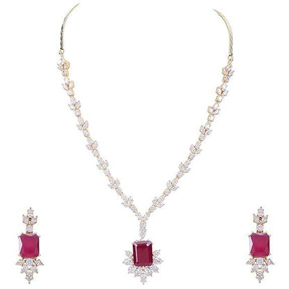 Gold Plated Traditional Fashion Jewellery Red Ruby Necklace Set Pendant with Earring for Women/Girls (Red-Gold) - Rajputtrade