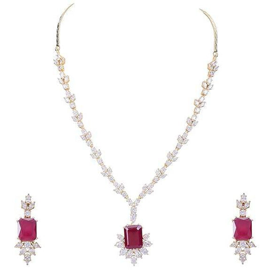 Gold Plated Traditional Fashion Jewellery Red Ruby Necklace Set Pendant with Earring for Women/Girls (Red-Gold) - Rajputtrade