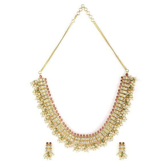 24K Gold-Plated Handcrafted Artificial Lotus Motif Jewelry Set with Earrings For Women and Girls - Rajputtrade