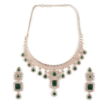 Rose Gold Plated Handcrafted Artificial Jewelry Set-Earrings For Women and Girls (Green) - Rajputtrade